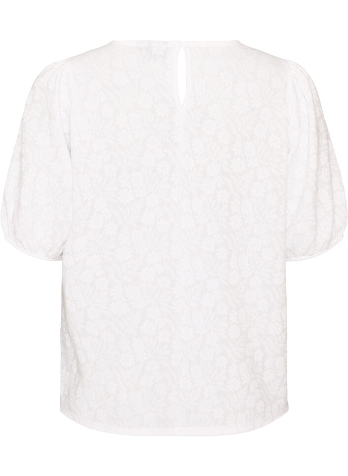 Bluse med struktur og korte &aelig;rmer, Hvid, Packshot image number 1
