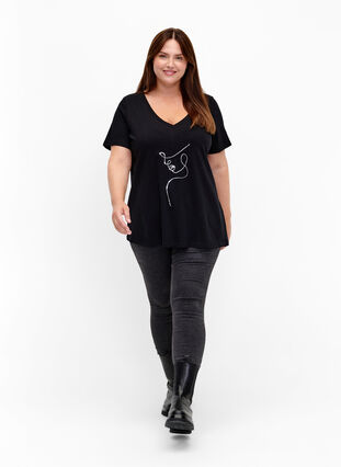 Bomulds t-shirt med pailletter, Black W. Face, Model image number 2