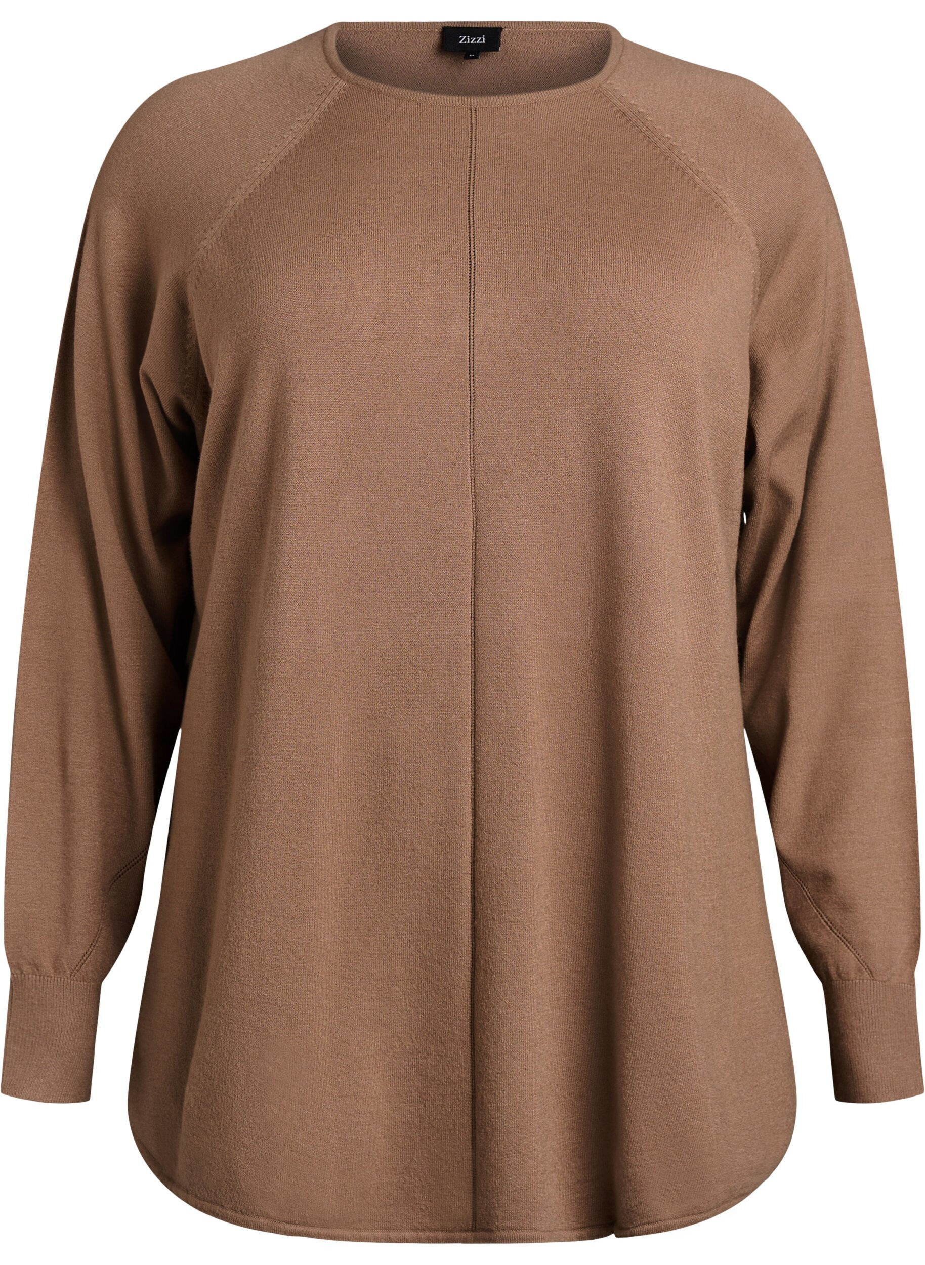 ZizziStrikbluse med rund hals og strikket m&oslash;nster, Brun, Packshot image number 0