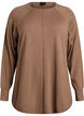 Strikbluse med rund hals og strikket m&oslash;nster, Brun, Packshot image number 0