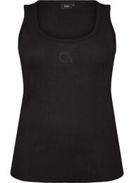 T&aelig;tsiddende top med motiv, Sort