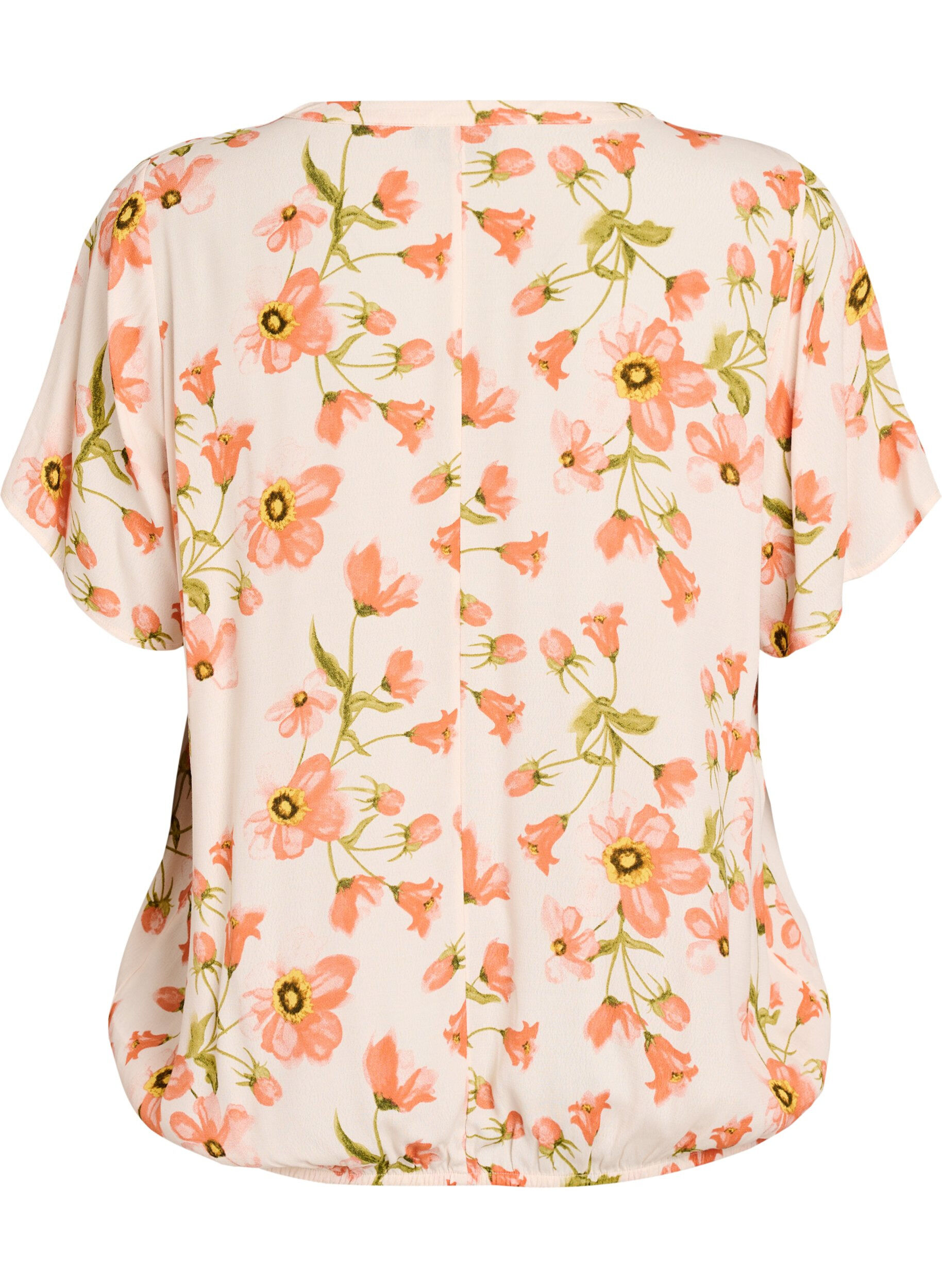 ZizziViskosebluse med blomsterprint og korte &aelig;rmer, Vanilla, Packshot image number 1