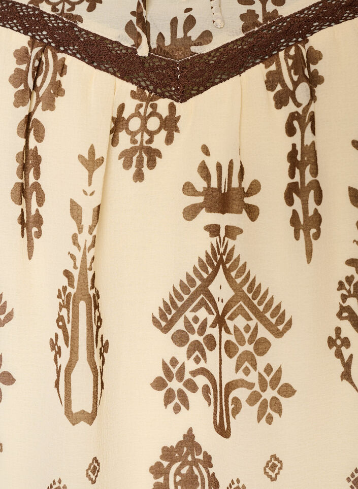Bluse med m&oslash;nster og crochetb&aring;nd, Beige, Packshot image number 2