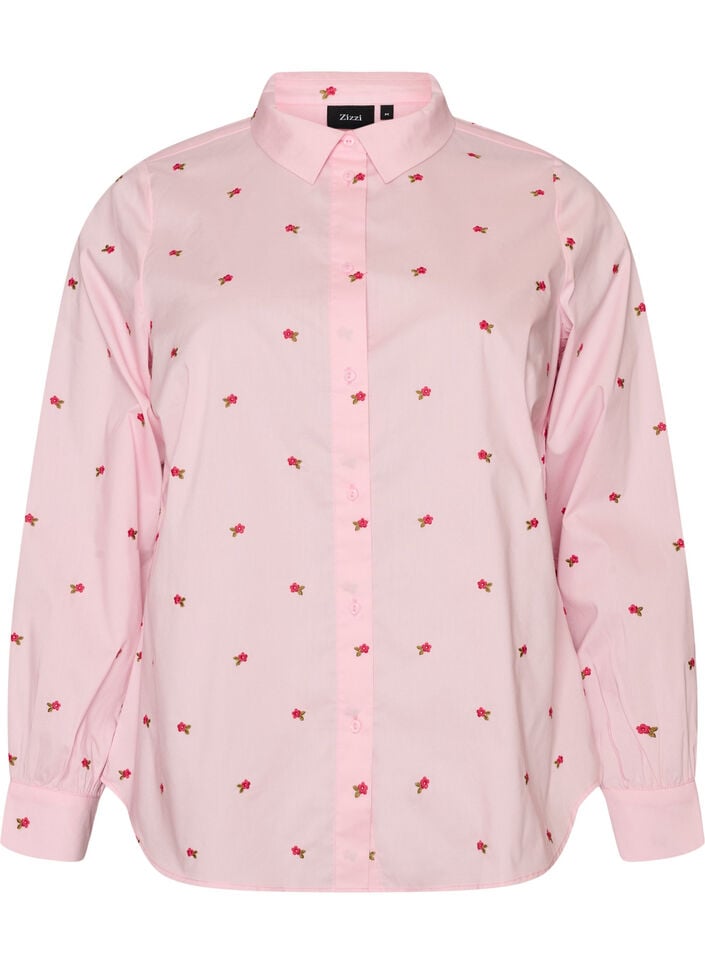 Skjorte med broderede blomster, Lyser&oslash;d, Packshot image number 0
