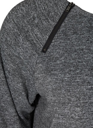 Meleret bluse med lynlås detalje, Dark Grey Melange, Packshot image number 3