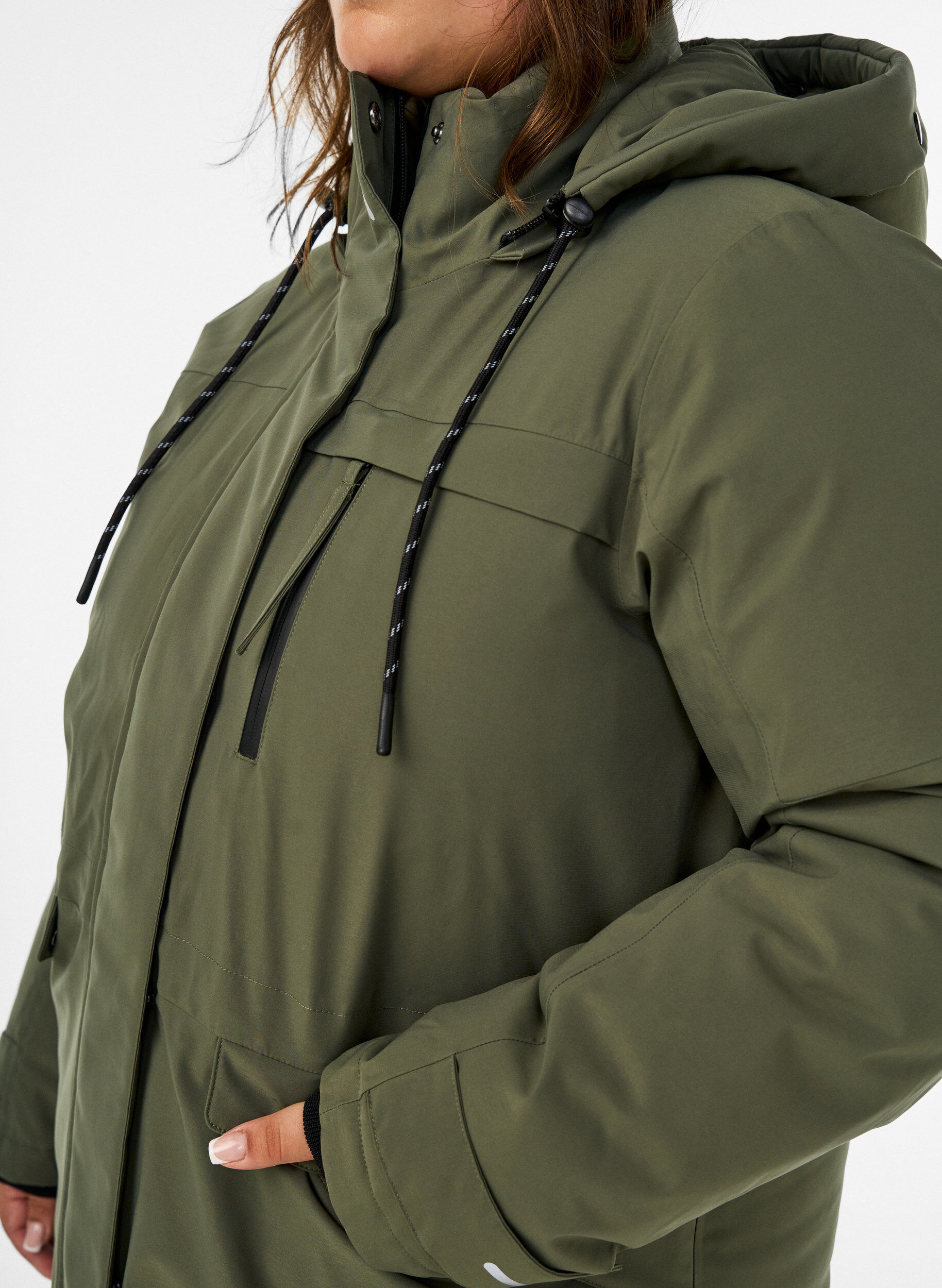 ZizziVandafvisende parka med h&aelig;tte og funktionelle detaljer, Gr&oslash;n, Model image number 3