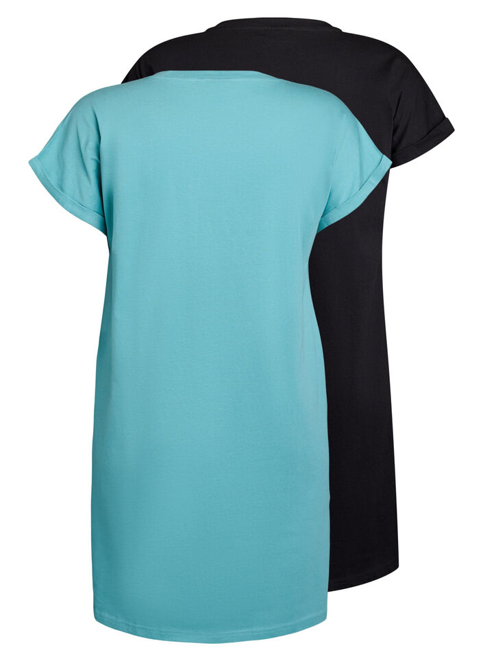 2-pak t-shirt kjole med korte &aelig;rmer, Bl&aring;, Packshot image number 1