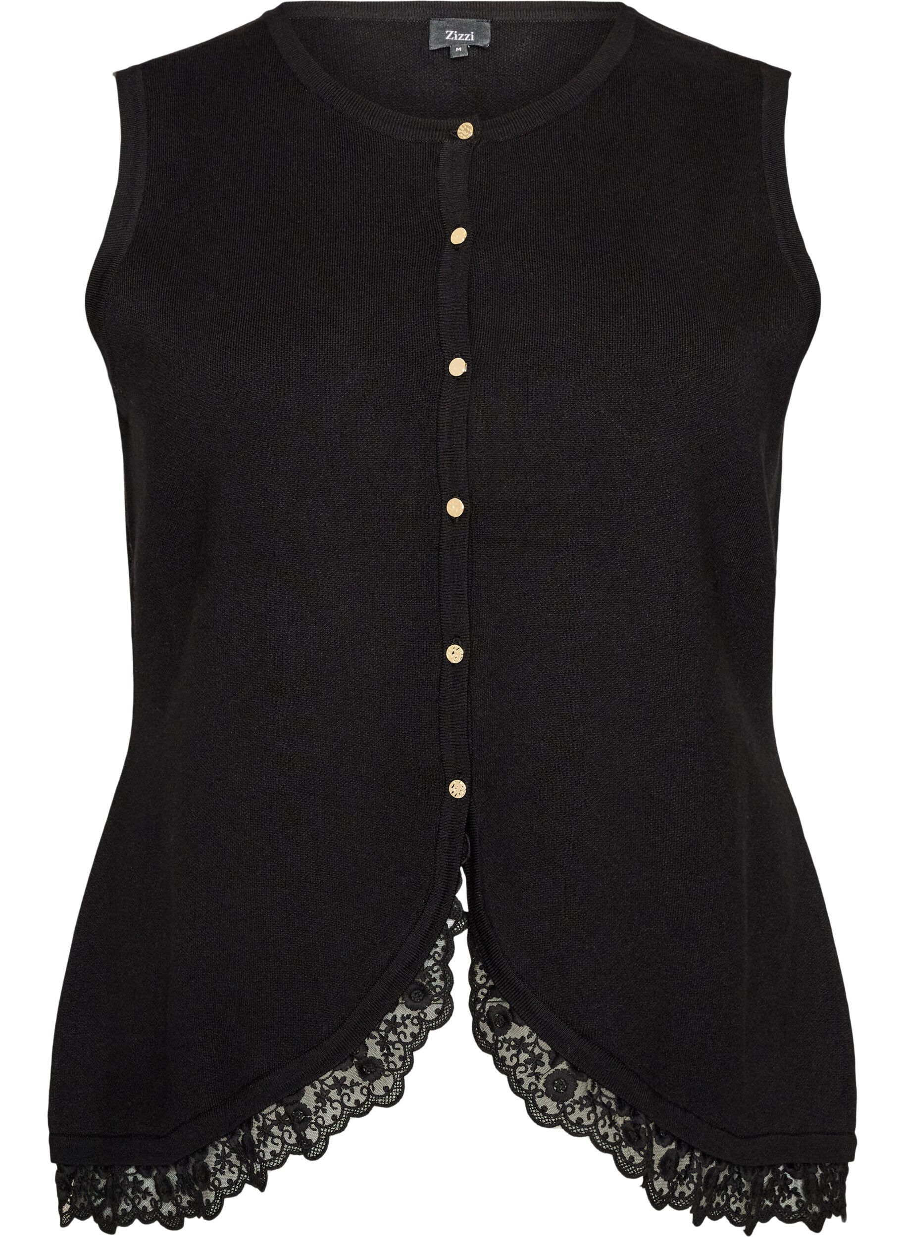 ZizziStrikvest med blondekant, Sort, Packshot image number 0