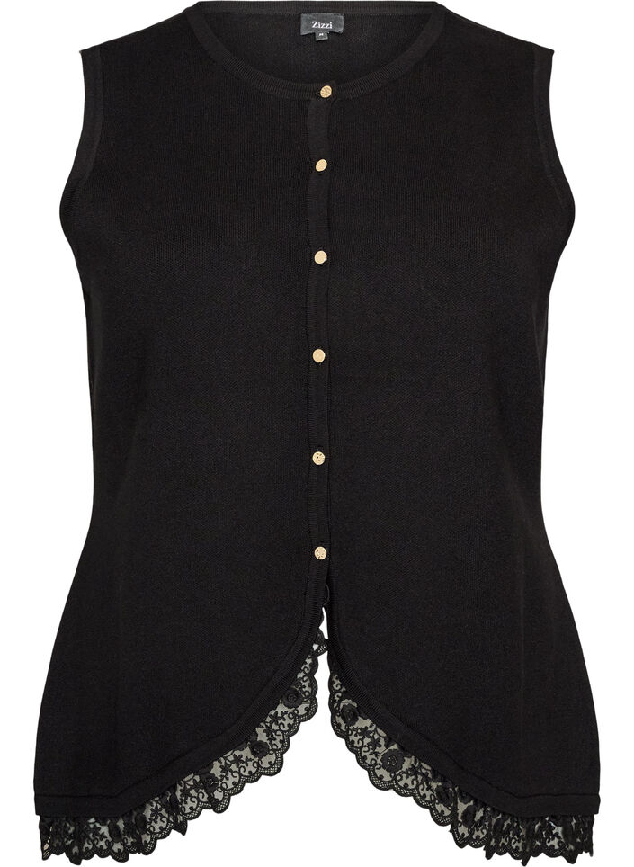 Strikvest med blondekant, Sort, Packshot image number 0