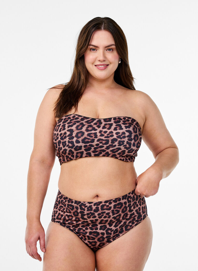 Leopard bikiniunderdel med h&oslash;j talje, Brun, Model image number 0