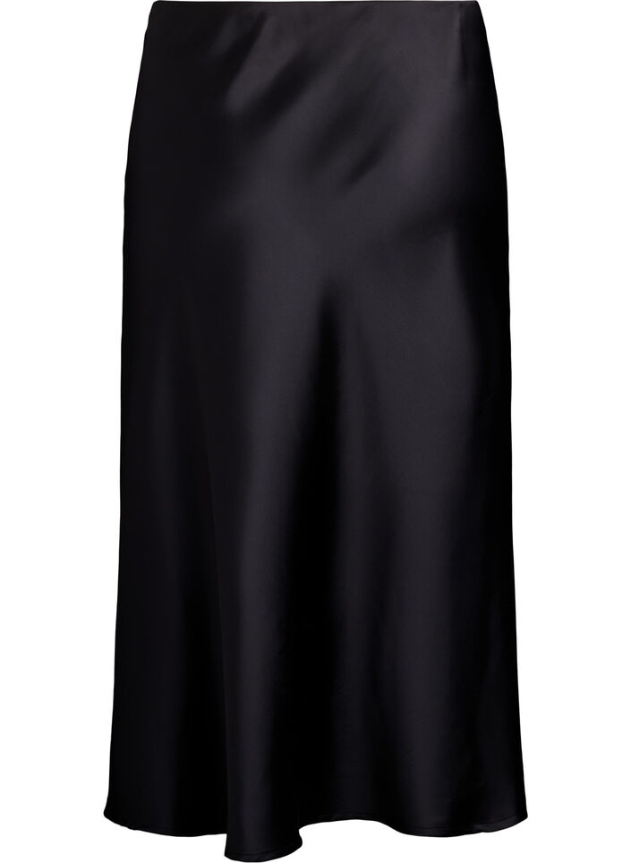 Satin midi-nederdel, Sort, Packshot image number 1