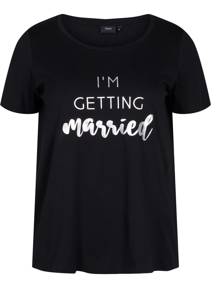 Brude tshirt med tryk Sort Str. 4260 Zizzi
