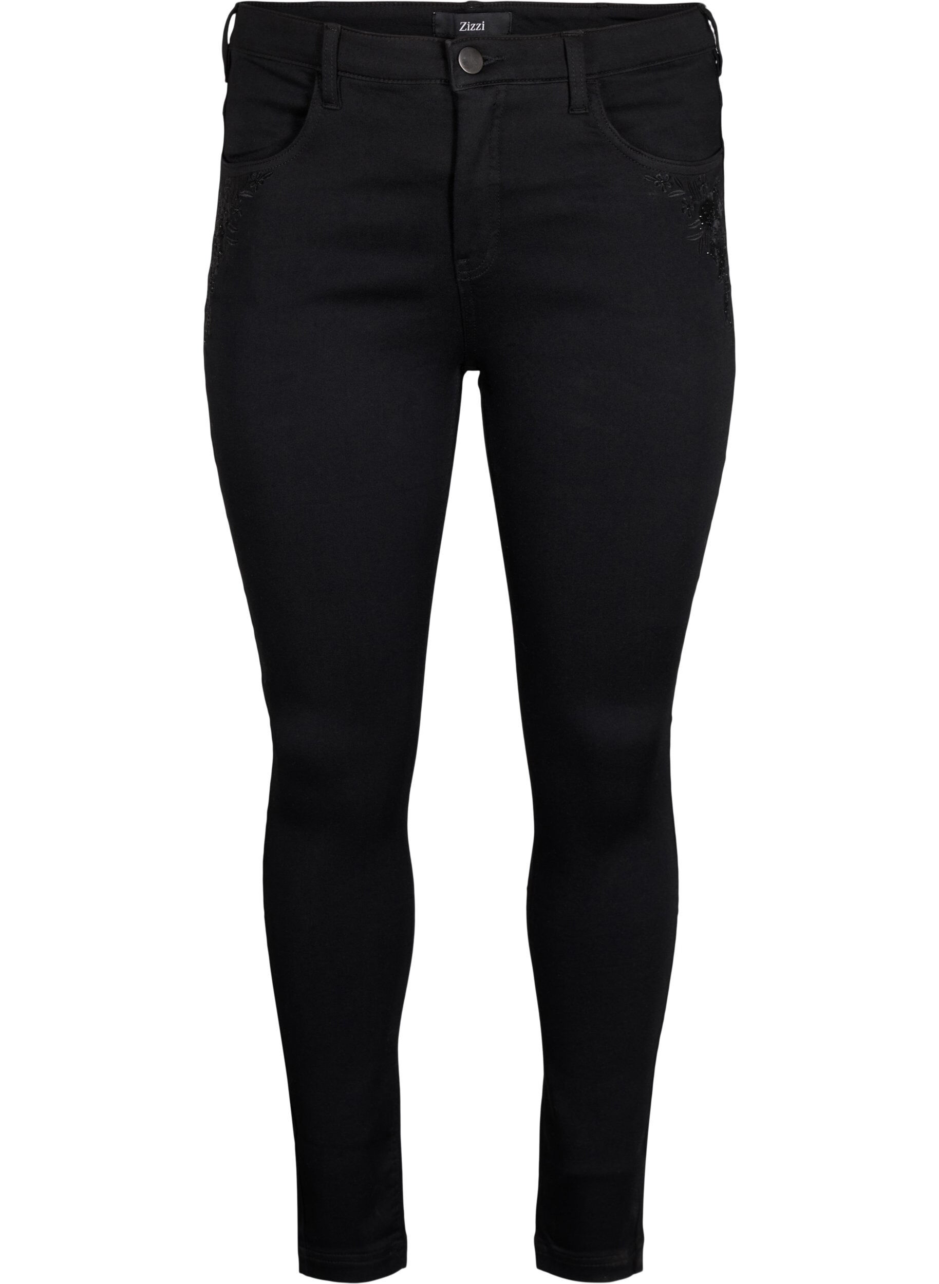 Zizzi Super slim Amy jeans med broderidetalje, Black, Packshot image number 0