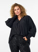 Skjortebluse med fl&aelig;sekrave og rynkedetaljer, Sort, Model image number 0