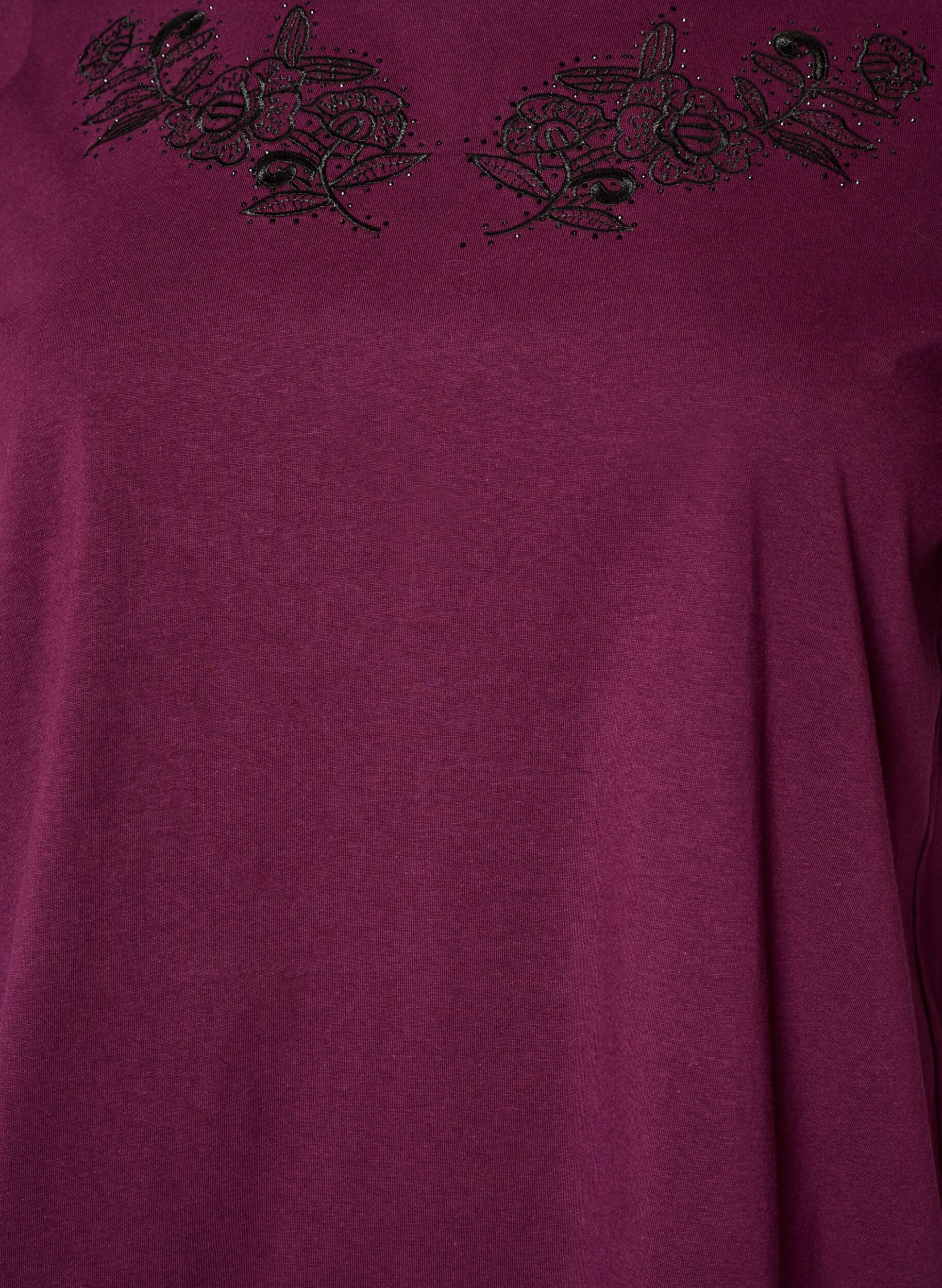 ZizziT-shirt med blomsterbroderi og rhinsten, Lilla, Packshot image number 2