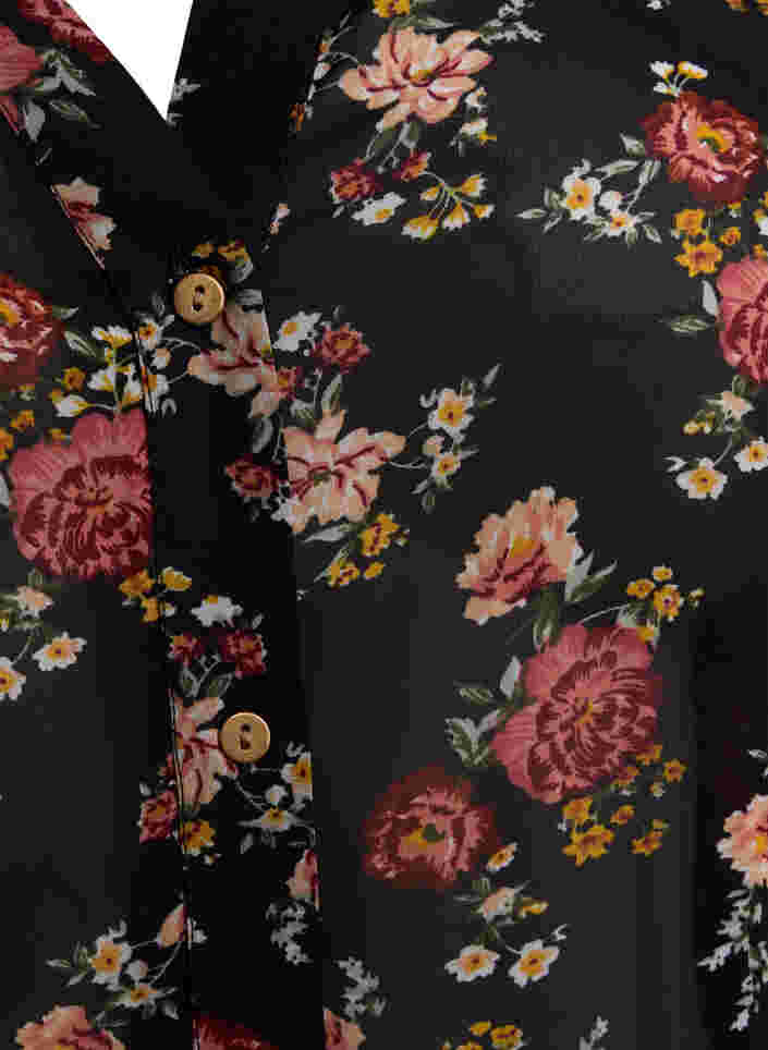Skjorte med v-udskæring og print, Black/Red Flower, Packshot image number 2