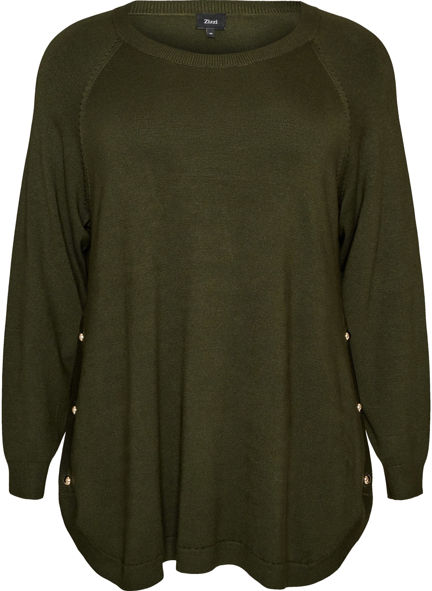 ZizziStrikbluse med knapper i siden, Gr&oslash;n, Packshot image number 0
