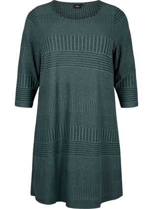 Kjole med 3/4 ærmer og stribet mønster, Scarab Melange, Packshot image number 0