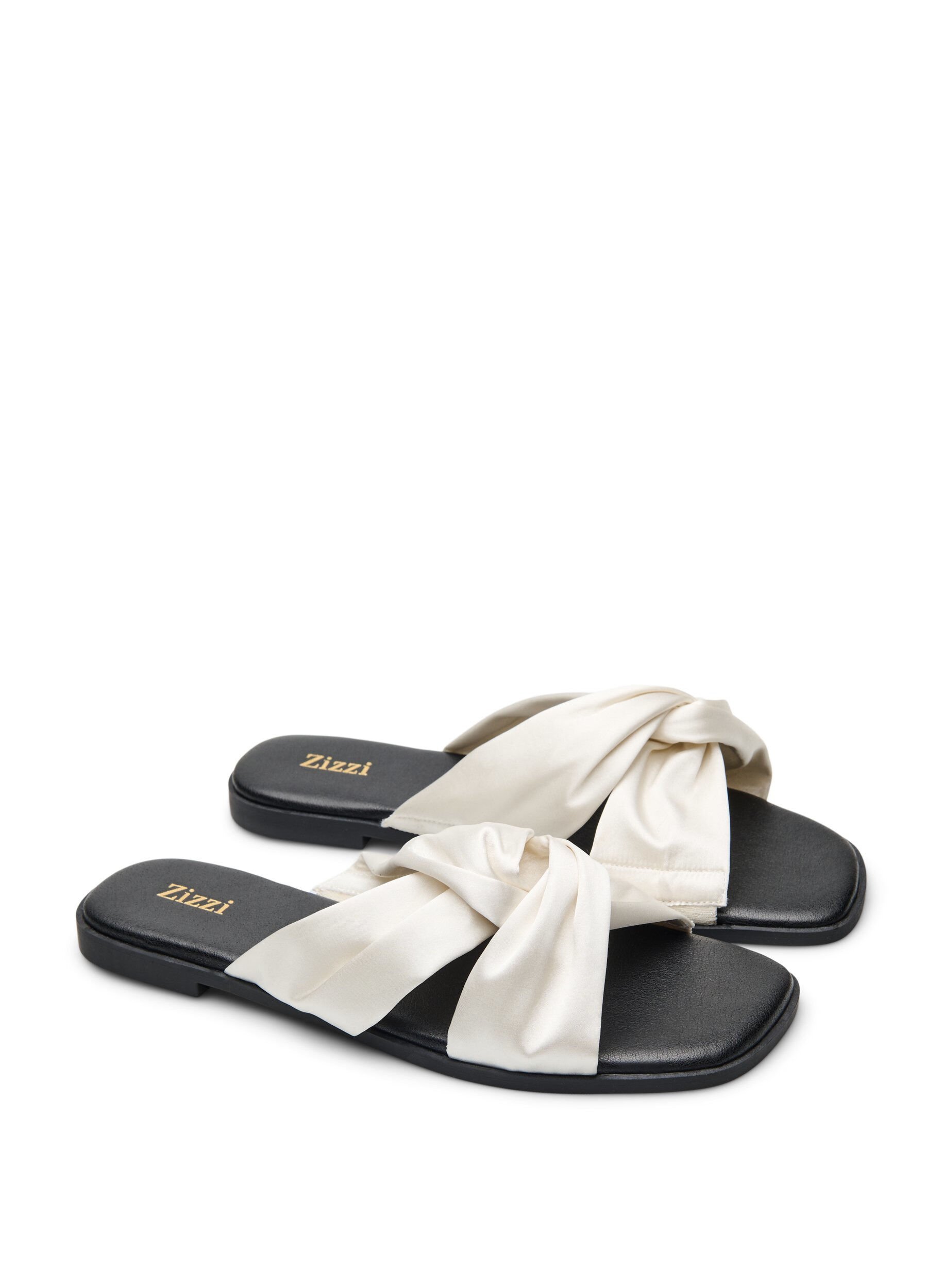 Zizzi Flade sandaler med krydsede satin-stropper, Vanilla, Packshot image number 1