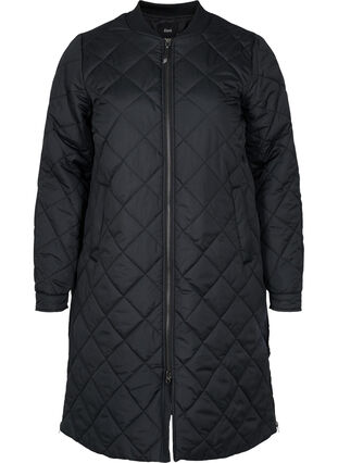 Quiltet jakke med lommer og slids, Black, Packshot image number 0