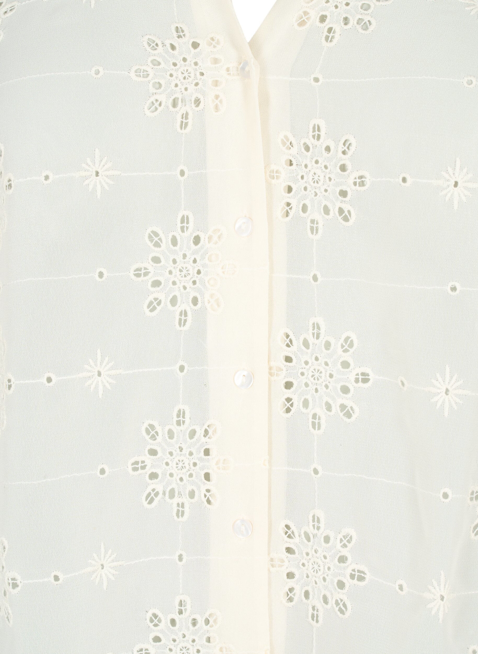 Zizzi Kort&aelig;rmet skjortebluse med broderi anglaise, Antique White, Packshot image number 2