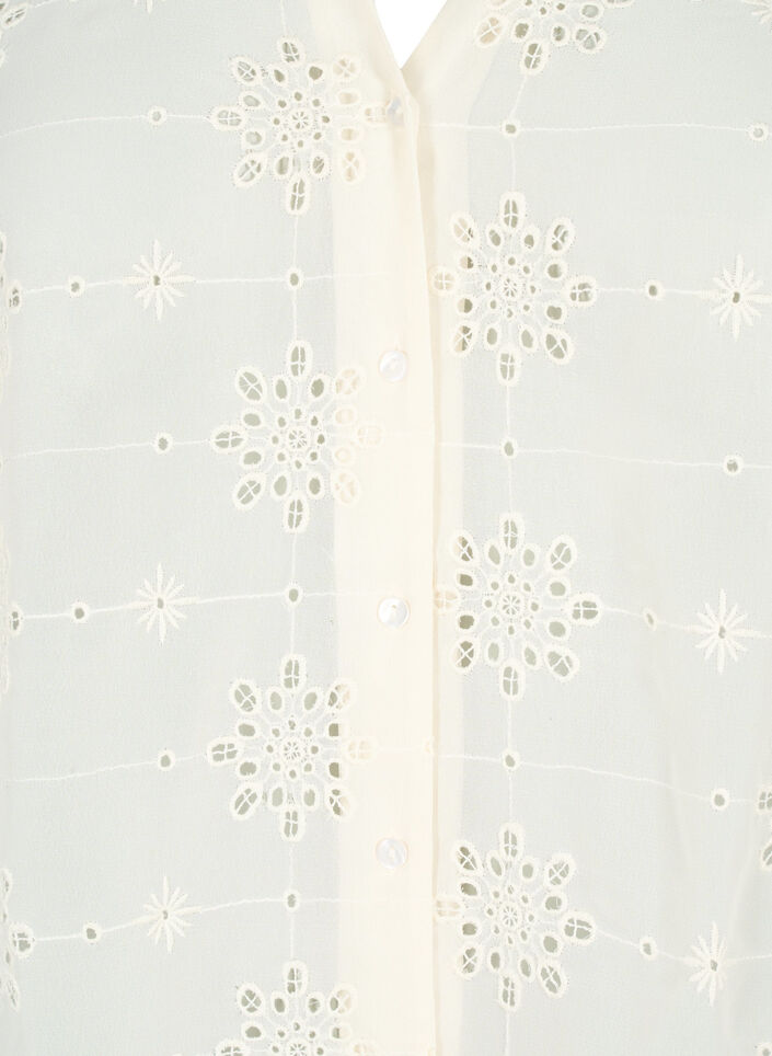 Kortærmet skjortebluse med broderi anglaise, Antique White, Packshot image number 2