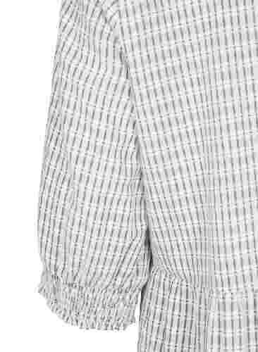 Mønstret bomuldskjole med 3/4 ærmer og smock, White Check, Packshot image number 3