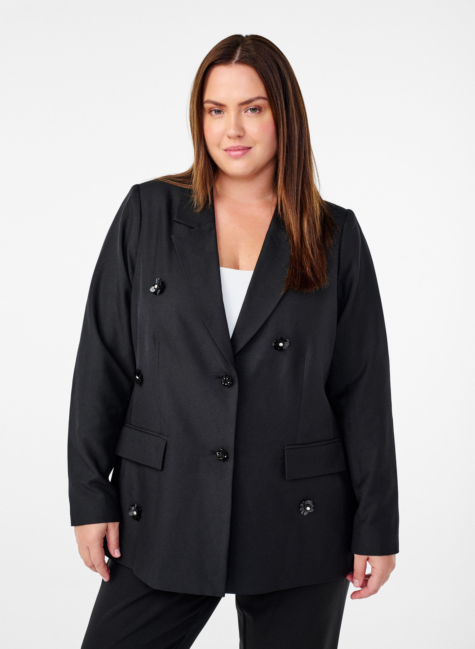 Zizzi Blazer med pailletblomster, Black, Model image number 0