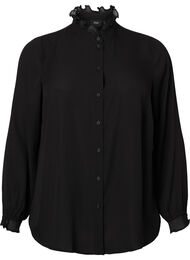 Skjortebluse med flæsedetaljer, Black