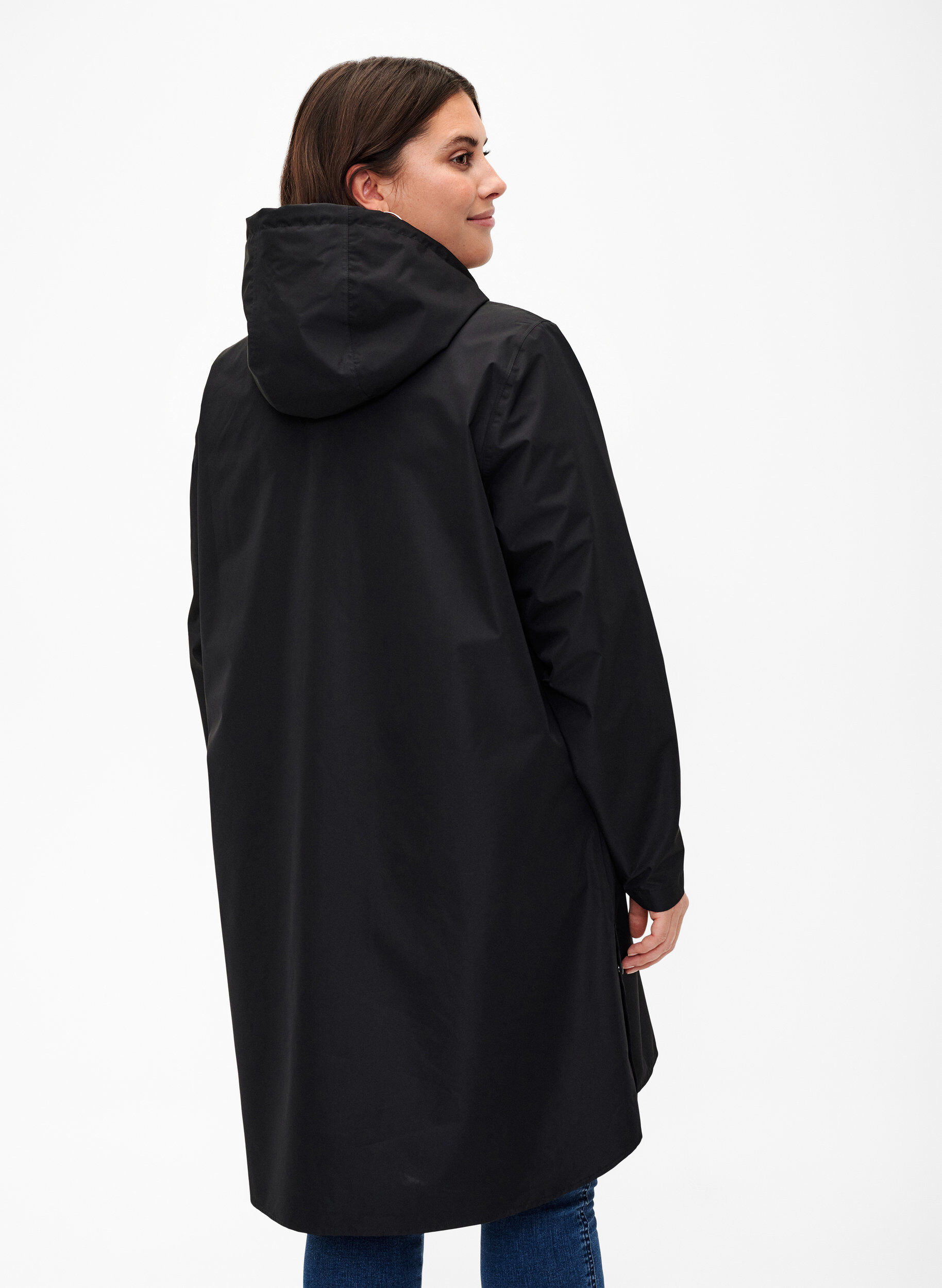 ZizziRegnjakke med lommer og h&aelig;tte, Sort, Model image number 2