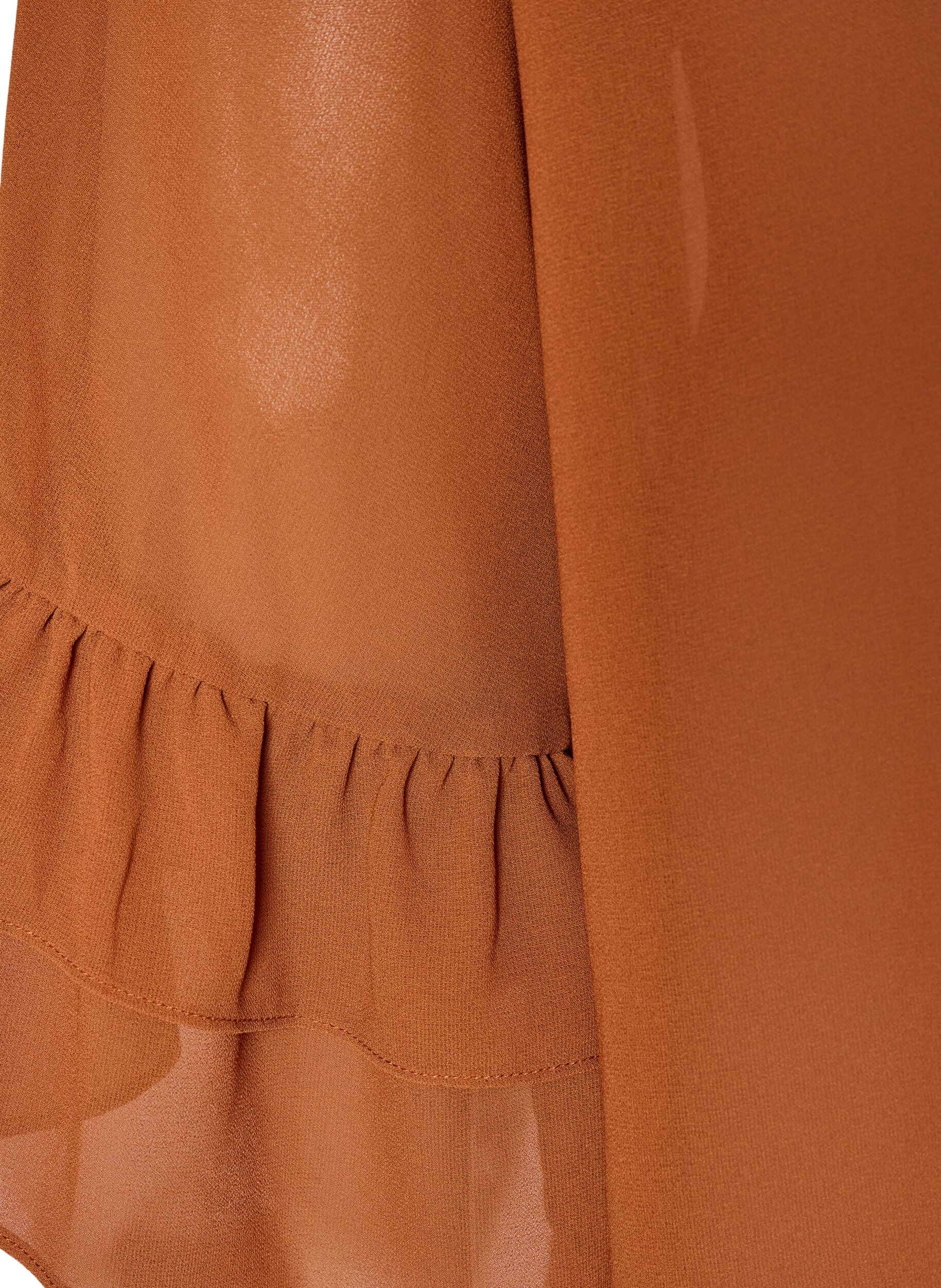 ZizziBluse med sl&oslash;jfeb&aring;nd og fl&aelig;sedetaljer, Brun, Packshot image number 3