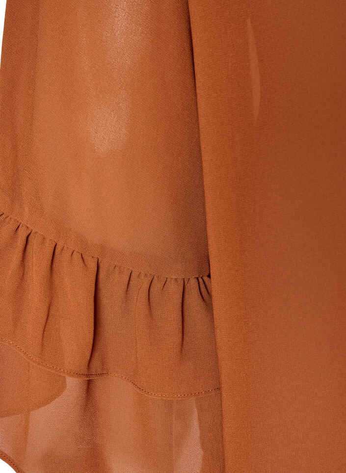 Bluse med sl&oslash;jfeb&aring;nd og fl&aelig;sedetaljer, Brun, Packshot image number 3