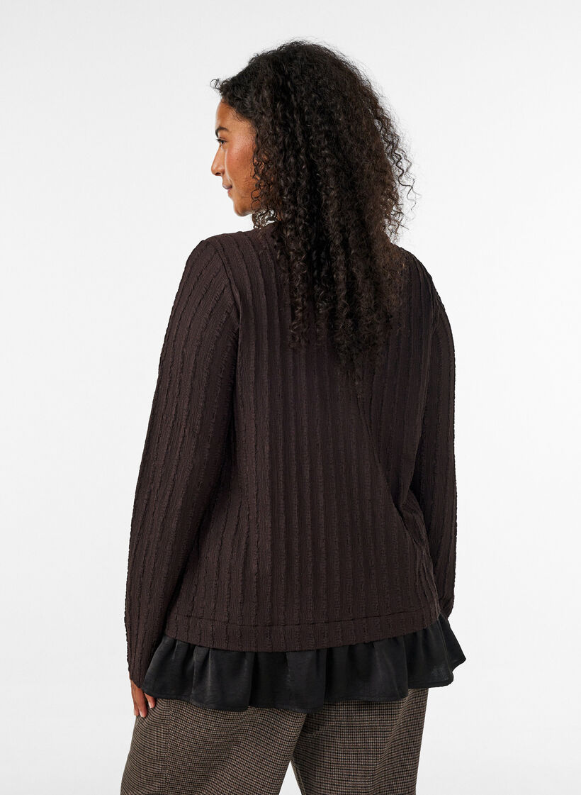 Struktureret bluse med fl&aelig;sekant, Brun, Model image number 2