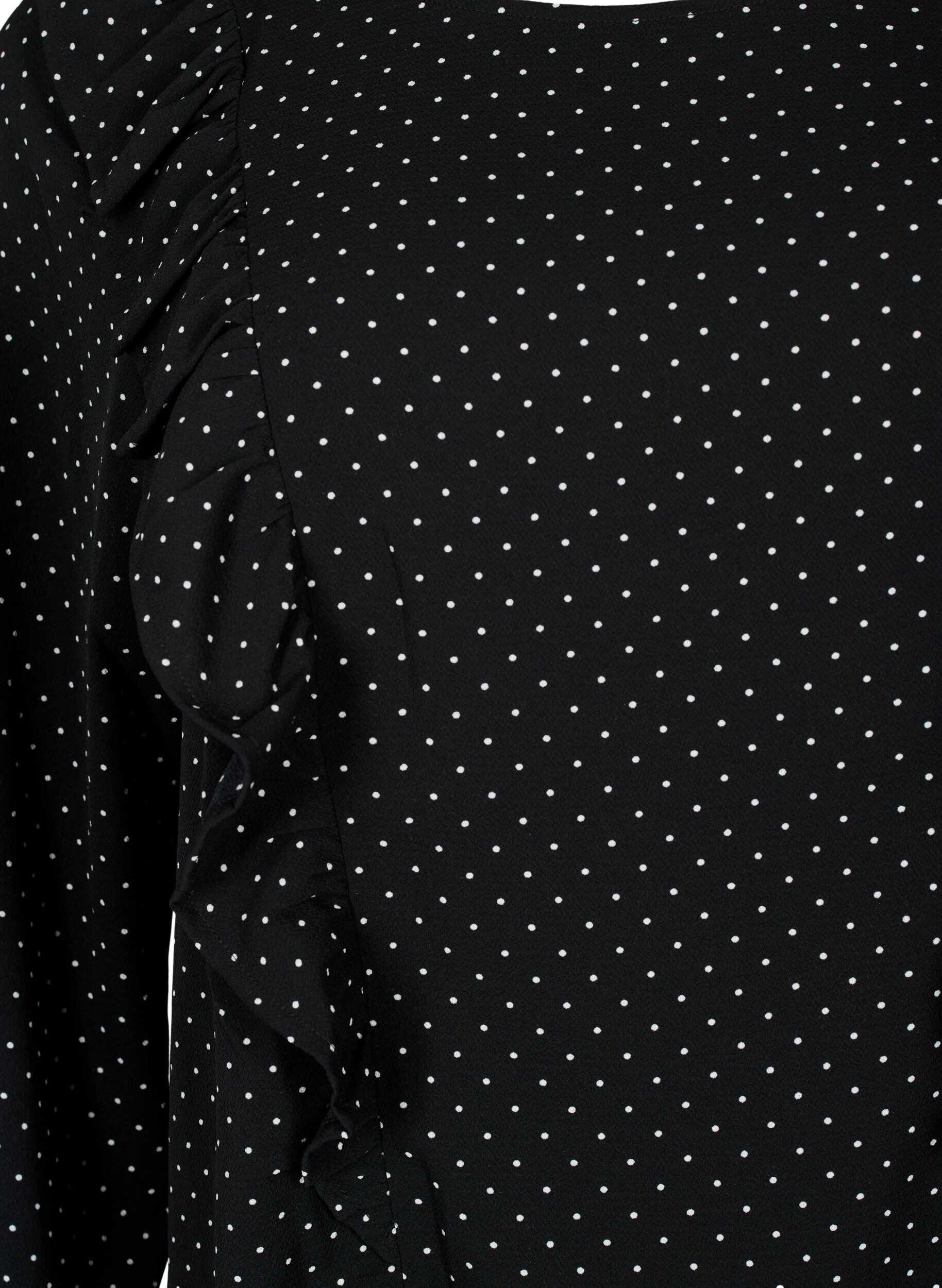 Zizzi Lang&aelig;rmet bluse med fl&aelig;ser, Black Dot, Packshot image number 2
