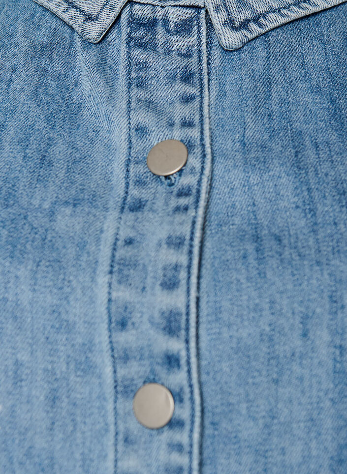 Denimskjorte med blomsterprint og korte &aelig;rmer, Bl&aring;, Packshot image number 2