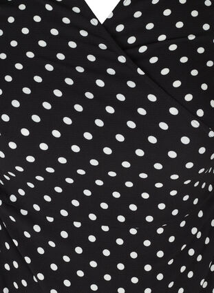 Wrap kjole i print med korte ærmer, Black w White Dot, Packshot image number 2