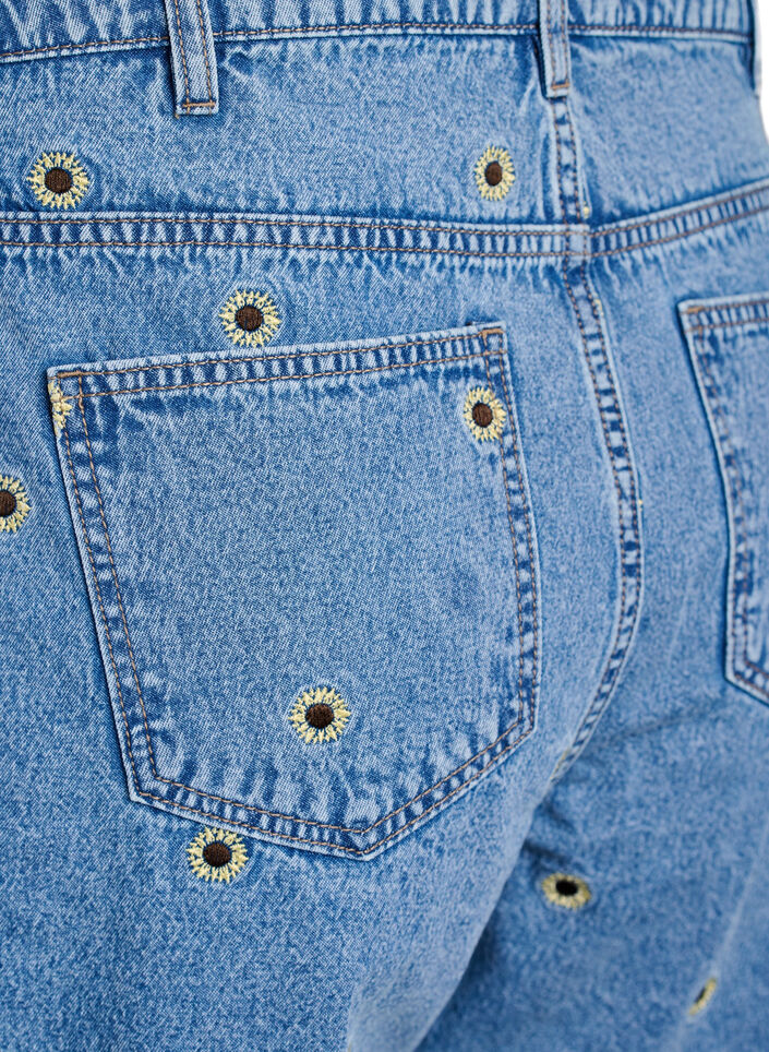 Denim shorts med broderede blomster, Bl&aring;, Packshot image number 3