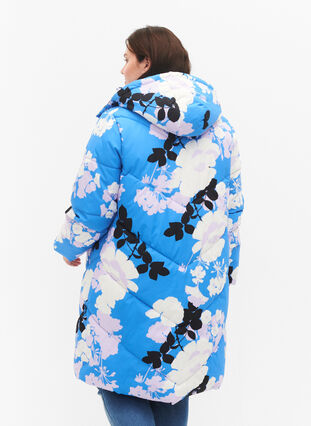 Lang jakke med blomsterprint - - Zizzi Str. 42-60 Blå 