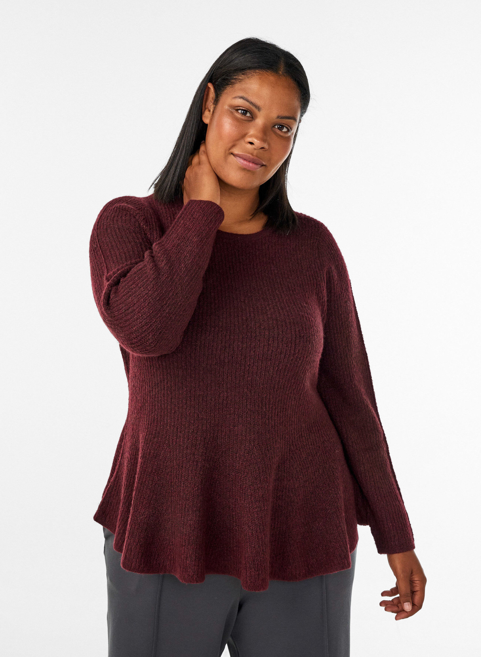 ZizziStrikbluse med A-form, R&oslash;d, Model image number 0