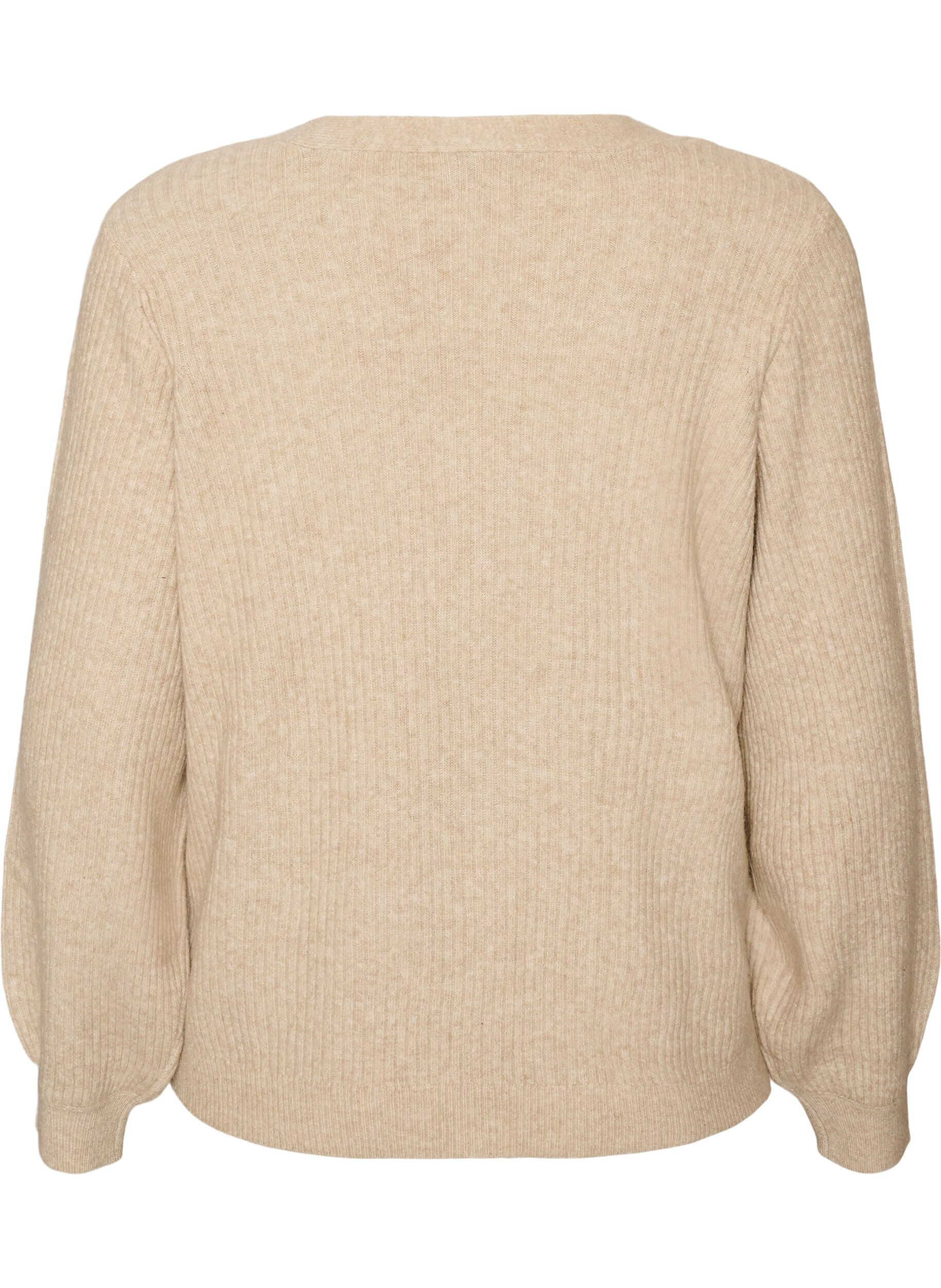 ZizziCardigan med V-hals og ribstruktur, Beige, Packshot image number 1