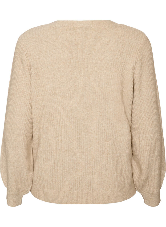 Cardigan med V-hals og ribstruktur, Beige, Packshot image number 1