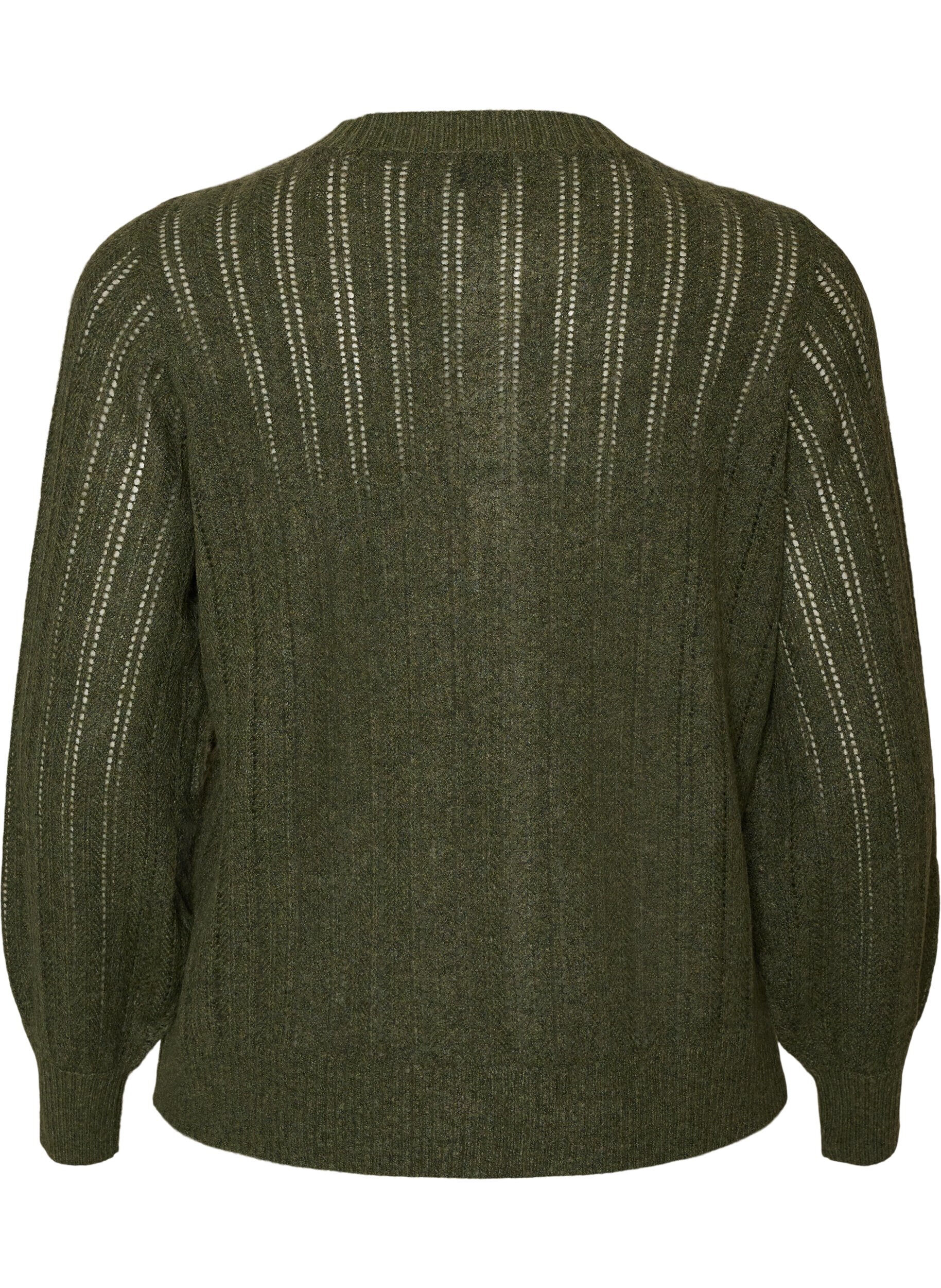 ZizziStrikket cardigan med hulm&oslash;nster, Gr&oslash;n, Packshot image number 1