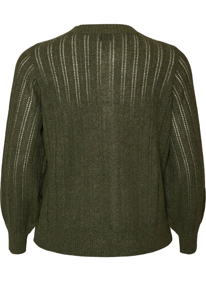 Strikket cardigan med hulm&oslash;nster, Gr&oslash;n, Packshot image number 1