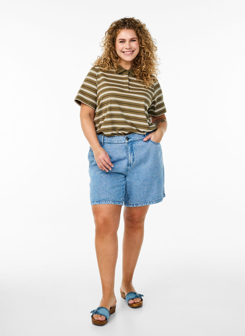 Stribet poloshirt med korte ærmer, Grøn, Model image number 1