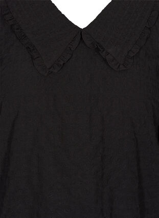 Ternet bluse med 3/4 ærmer og flæsekrave, Black, Packshot image number 2