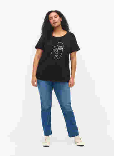 T-shirt med glimmer print i bomuld, Black Shimmer Face, Model image number 2