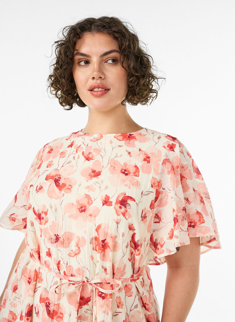 Ankellang kjole med vinge&aelig;rmer og bindeb&aring;nd, Lyser&oslash;d, Model image number 2