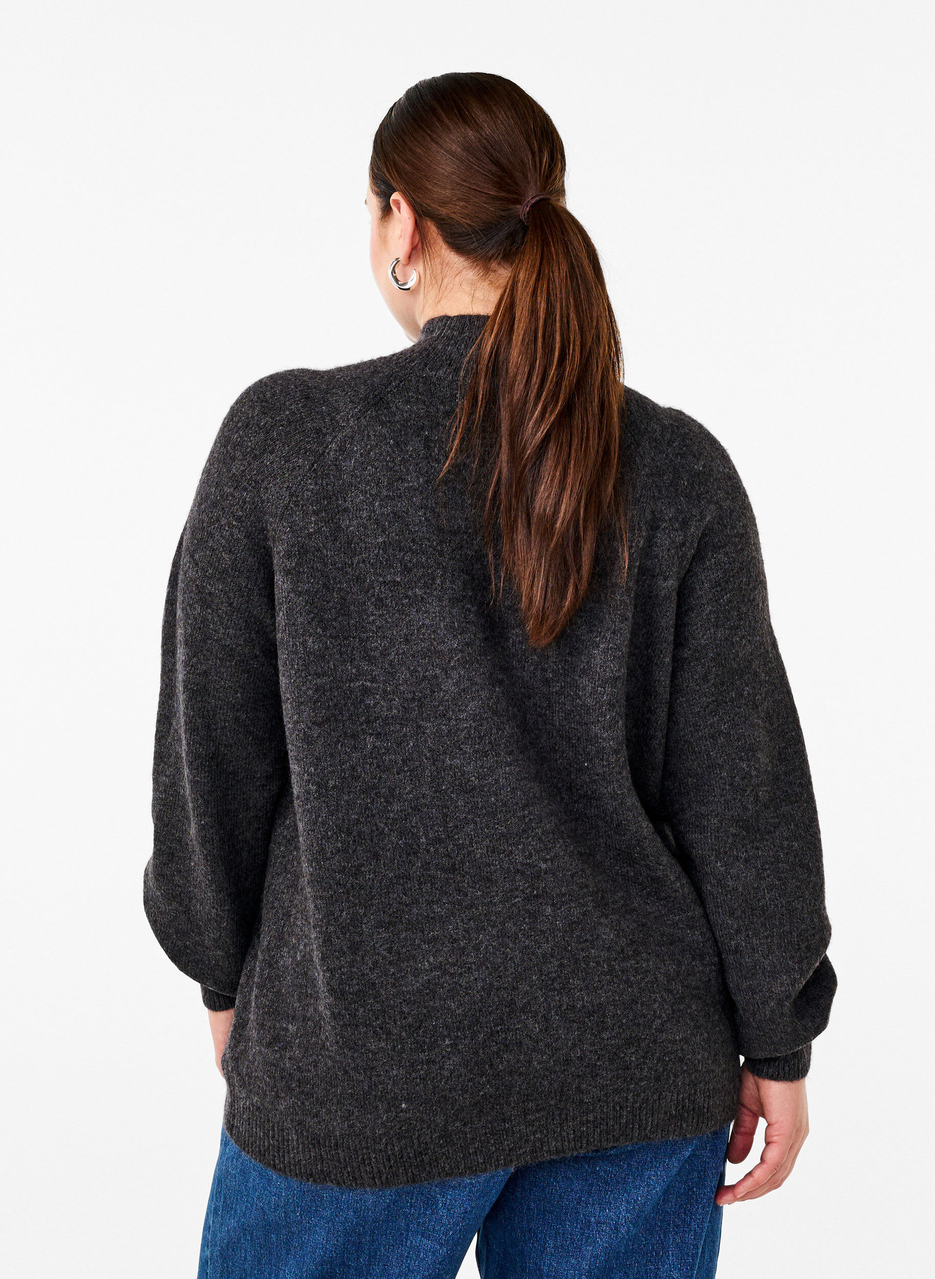 Zizzi Strikbluse med sl&oslash;jfe detalje, Dark Grey White Mel., Model image number 1