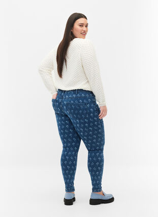 Super slim Amy jeans med blomsterprint, Blue denim, Model image number 1