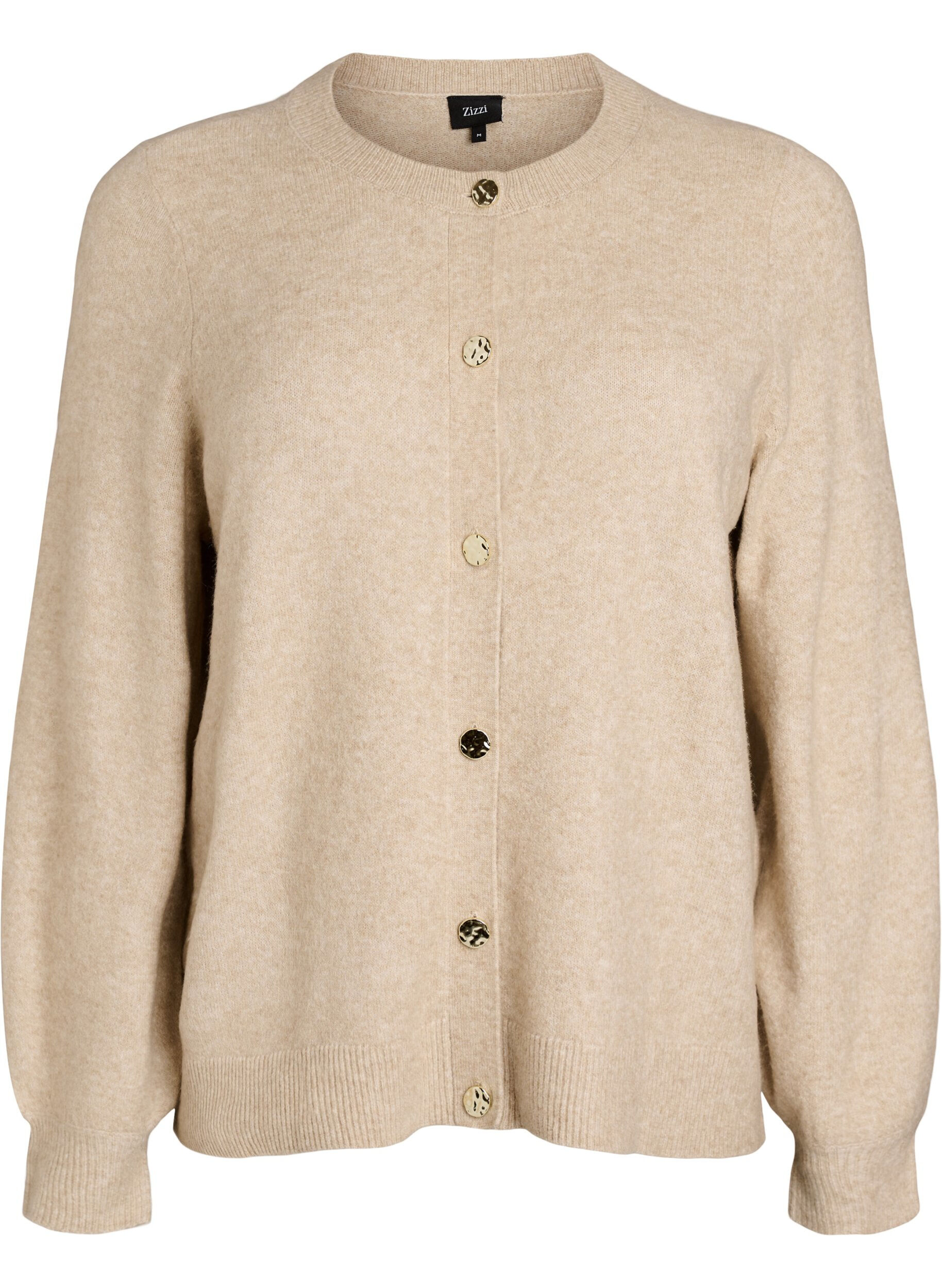 Zizzi Cardigan i bl&oslash;d strik med guldfarvede knapper, Beige, Packshot image number 0